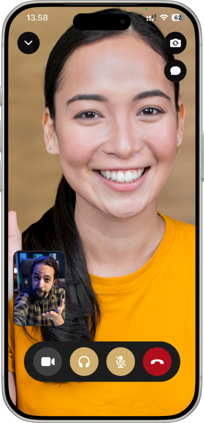 The same Ghost video call seen from the other participant's phone